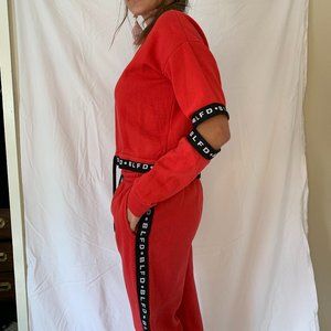 Red Sporty Tracksuit, Matching Red Sweat Set